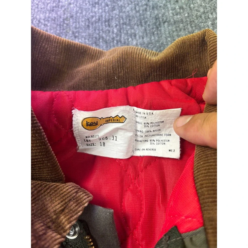 VNTG Key Imperial Insulated Coveralls Kids Size 18 Olive Green Corduroy Collar